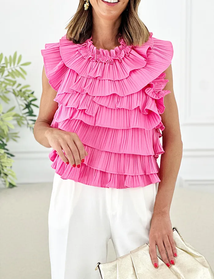 Top cisne plisado fucsia