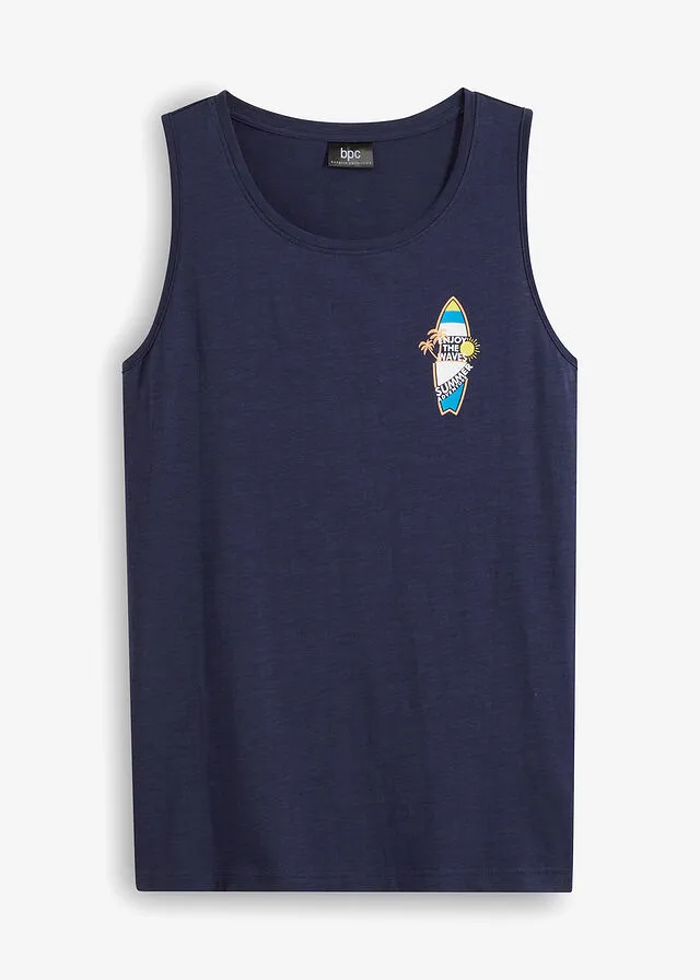 Top de algodón orgánico Azul marino estampado