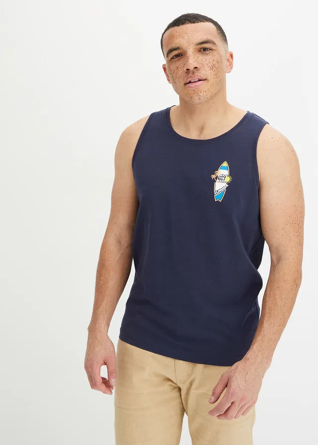 Top de algodón orgánico Azul marino estampado
