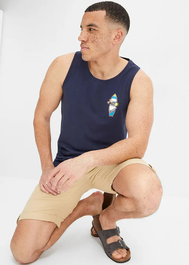 Top de algodón orgánico Azul marino estampado