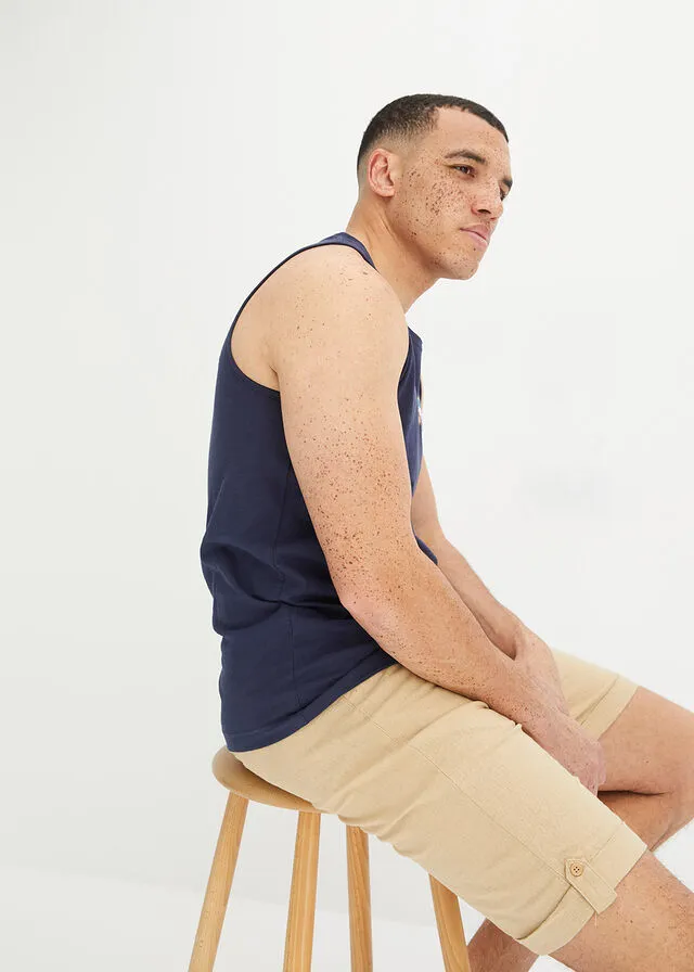 Top de algodón orgánico Azul marino estampado