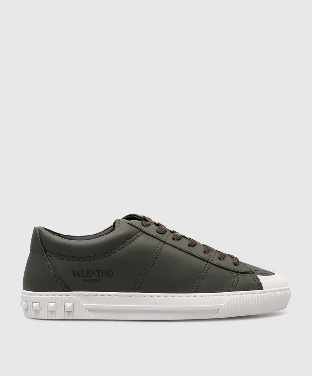 Valentino Cityplane Logo Green Leather Trainers
