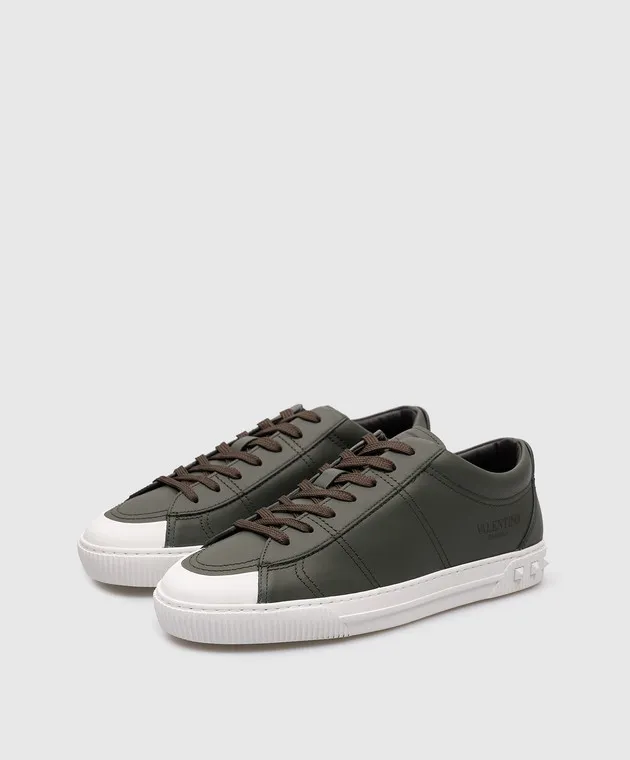 Valentino Cityplane Logo Green Leather Trainers