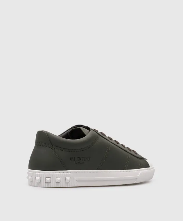 Valentino Cityplane Logo Green Leather Trainers