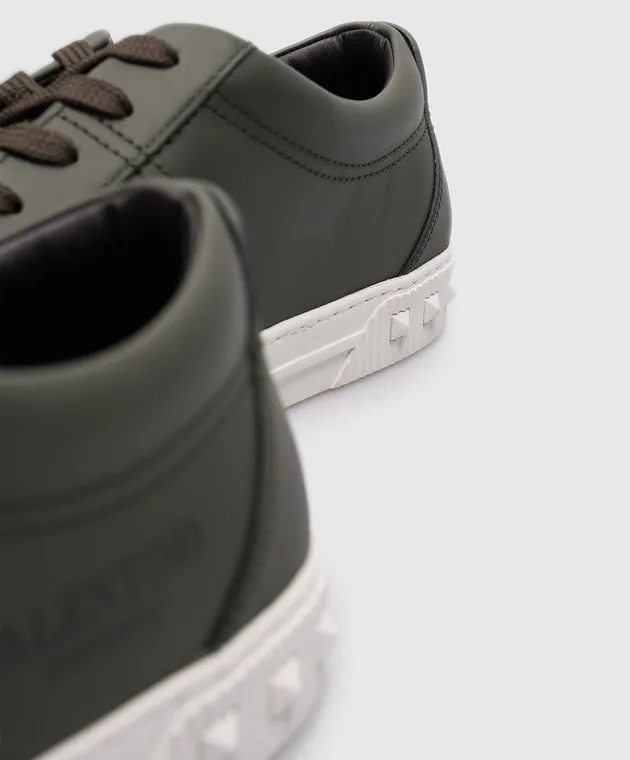 Valentino Cityplane Logo Green Leather Trainers