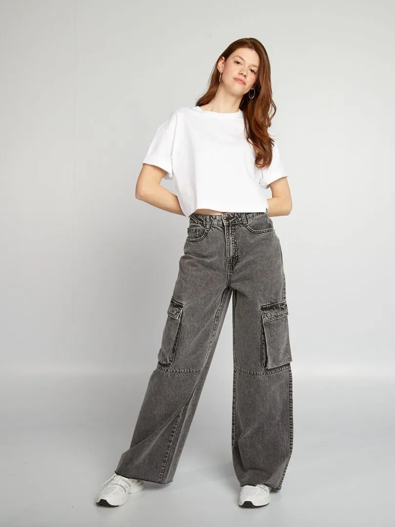 VAQUERO CON MúLTIPLES BOLSILLOS WIDE LEG  GRIS