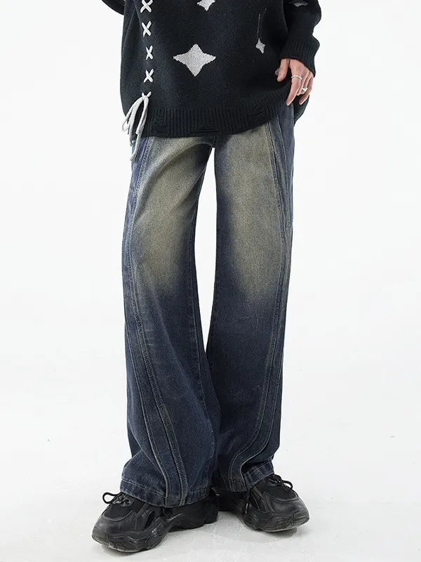 Vaqueros holgados con empalme y lavado vintage para hombre