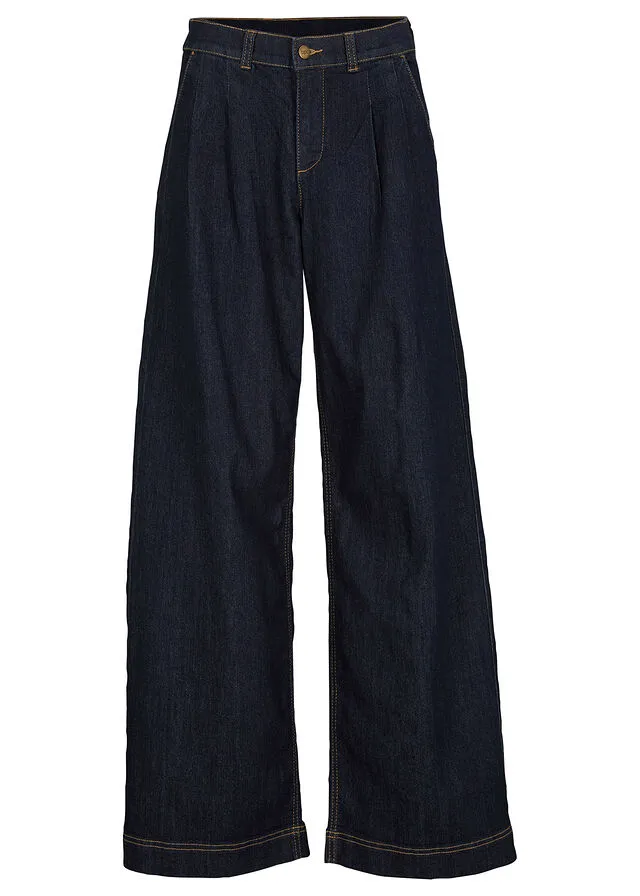 Vaqueros Marlene con pliegues y cintura cómoda denim oscuro