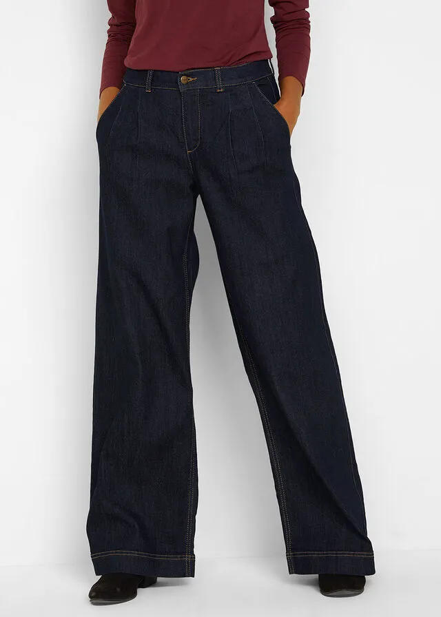 Vaqueros Marlene con pliegues y cintura cómoda denim oscuro