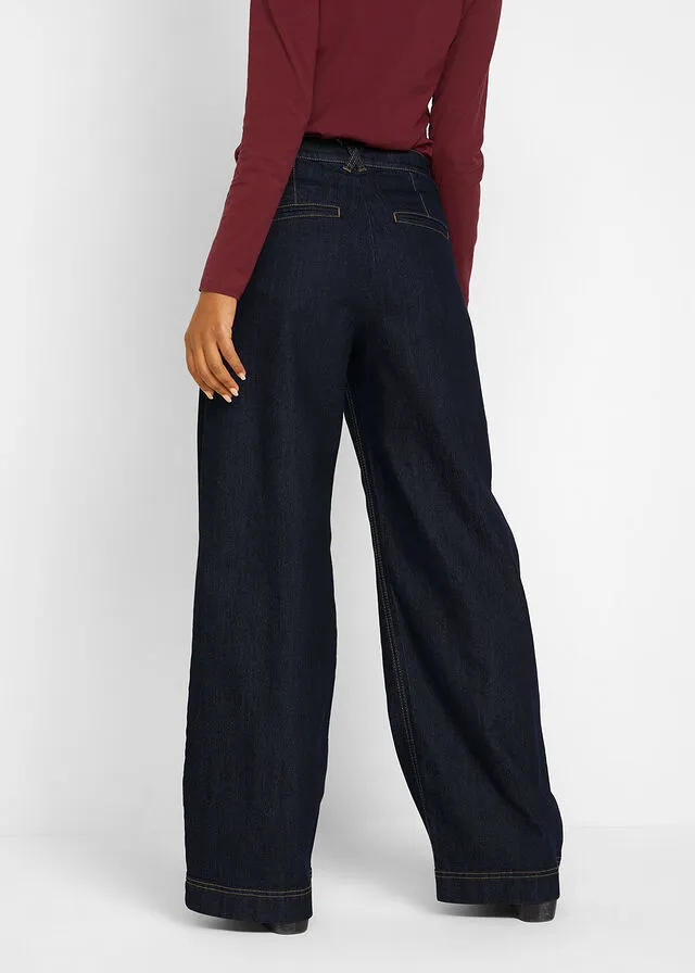 Vaqueros Marlene con pliegues y cintura cómoda denim oscuro