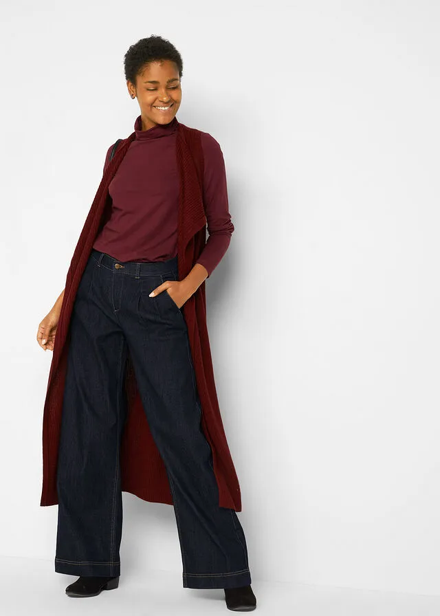 Vaqueros Marlene con pliegues y cintura cómoda denim oscuro