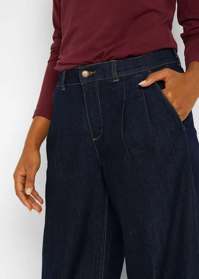 Vaqueros Marlene con pliegues y cintura cómoda denim oscuro