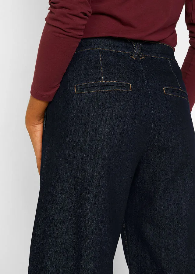Vaqueros Marlene con pliegues y cintura cómoda denim oscuro