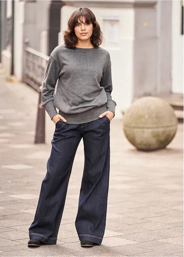 Vaqueros Marlene con pliegues y cintura cómoda denim oscuro