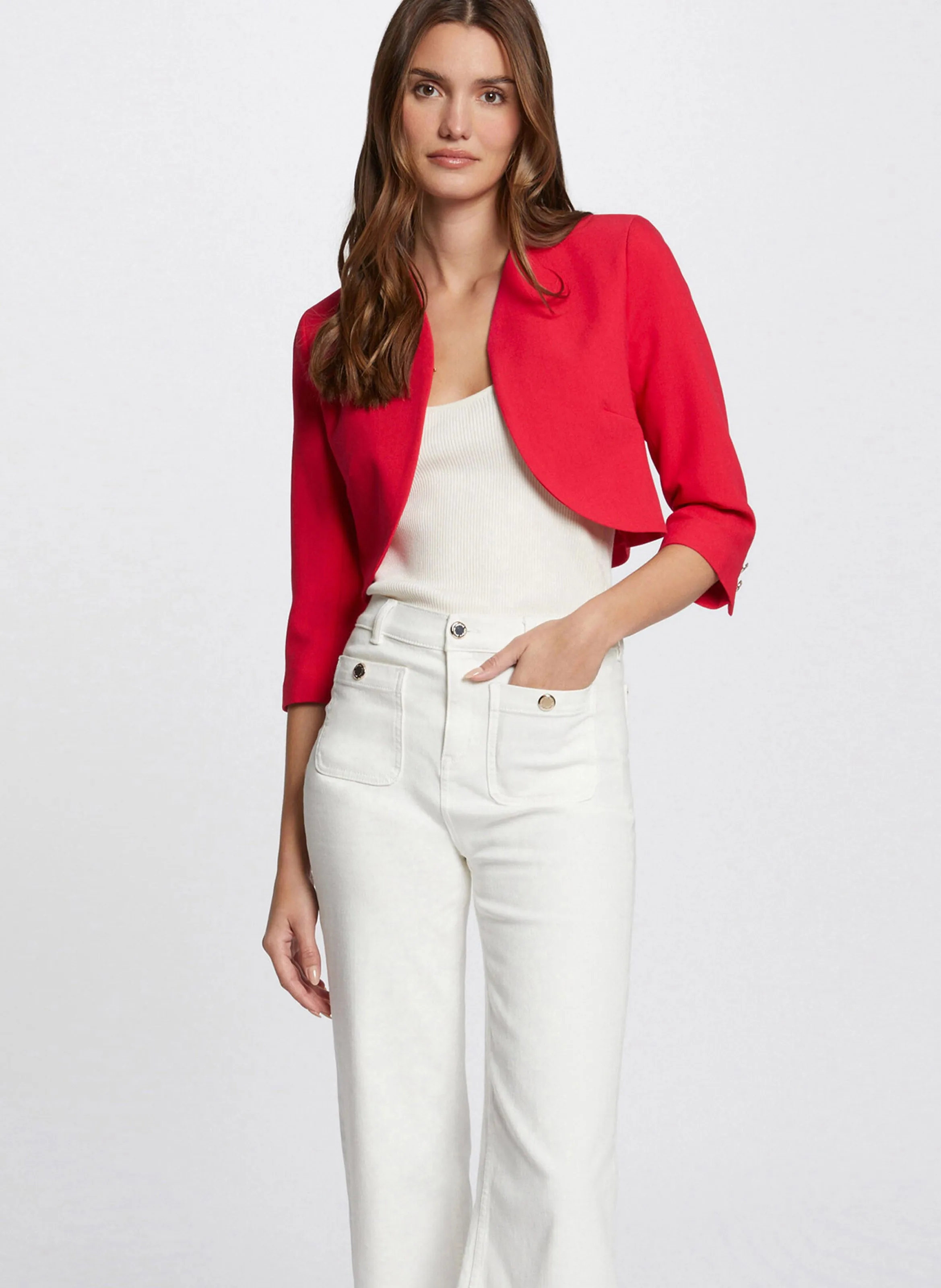 VELEO.F  CHAQUETA BOLERO RECTA EN ROJO