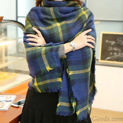 Warm Shawl Plaid Scarf Large Handmade Tassel Square Scarf