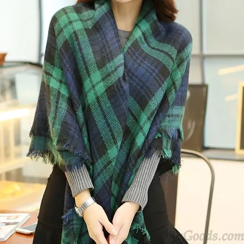 Warm Shawl Plaid Scarf Large Handmade Tassel Square Scarf
