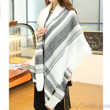 Warm Shawl Plaid Scarf Large Handmade Tassel Square Scarf
