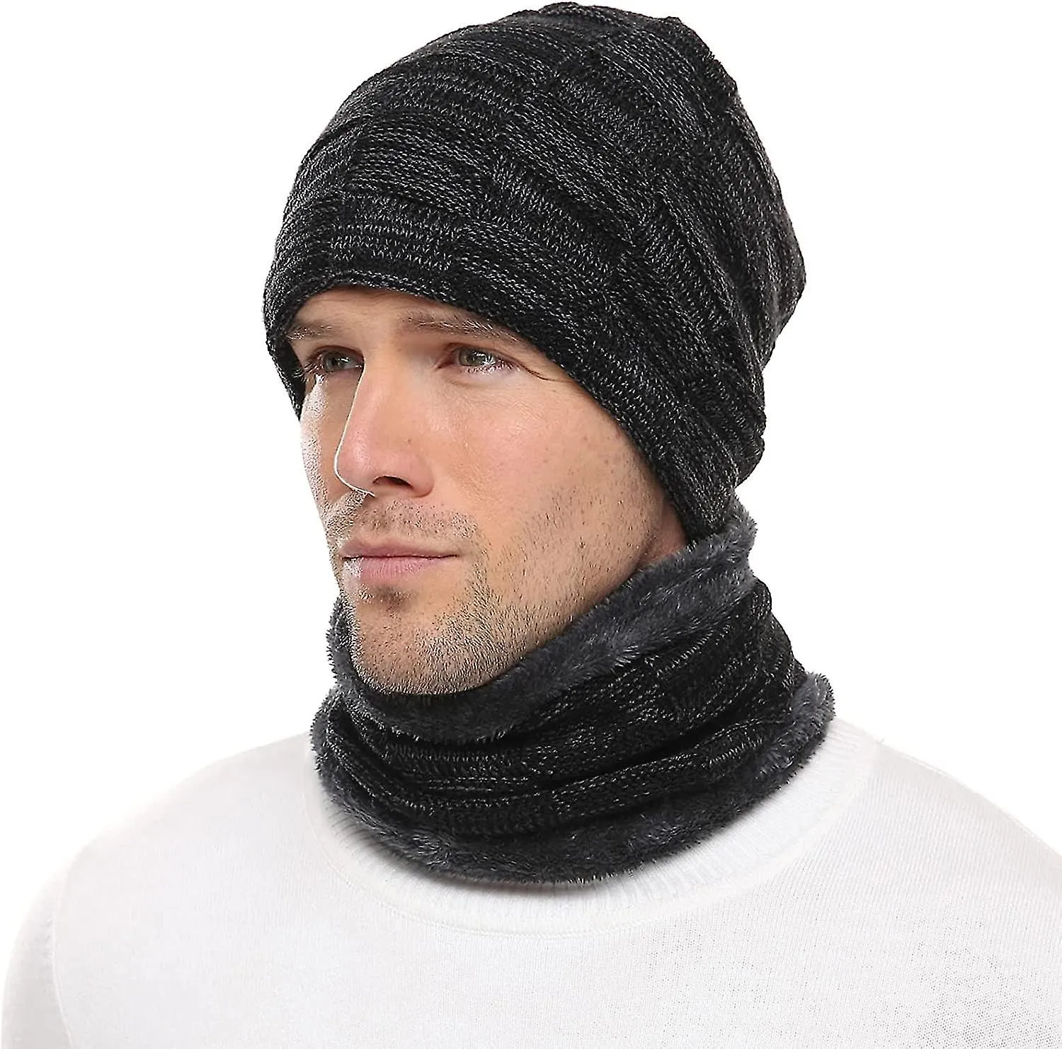 Winter Beanie Hats Scarf Set Warm Knit Hats Skull Cap Neck Warmer With Thick Fleece Lined For Men Women