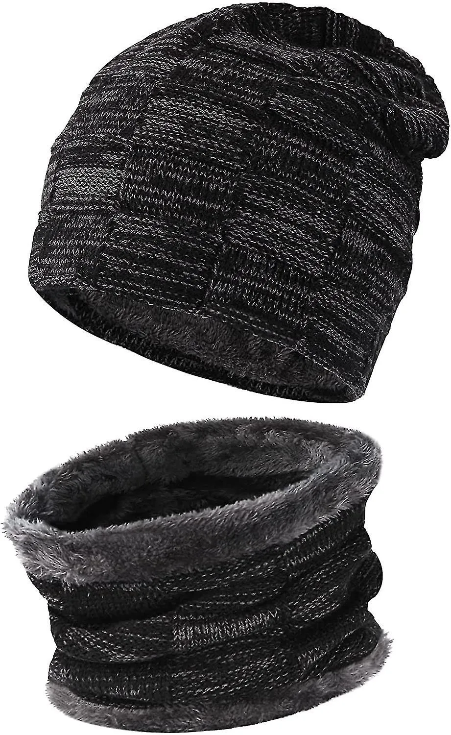 Winter Beanie Hats Scarf Set Warm Knit Hats Skull Cap Neck Warmer With Thick Fleece Lined For Men Women