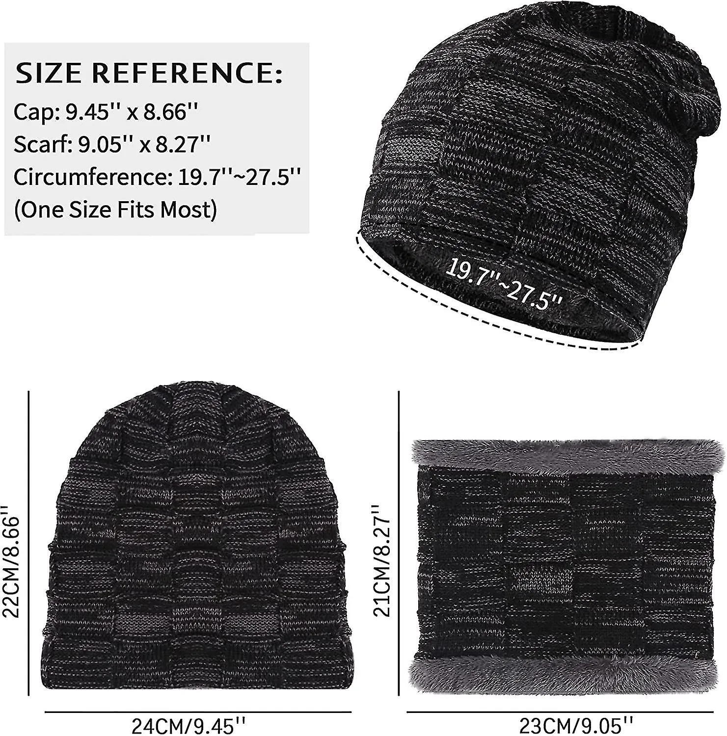 Winter Beanie Hats Scarf Set Warm Knit Hats Skull Cap Neck Warmer With Thick Fleece Lined For Men Women