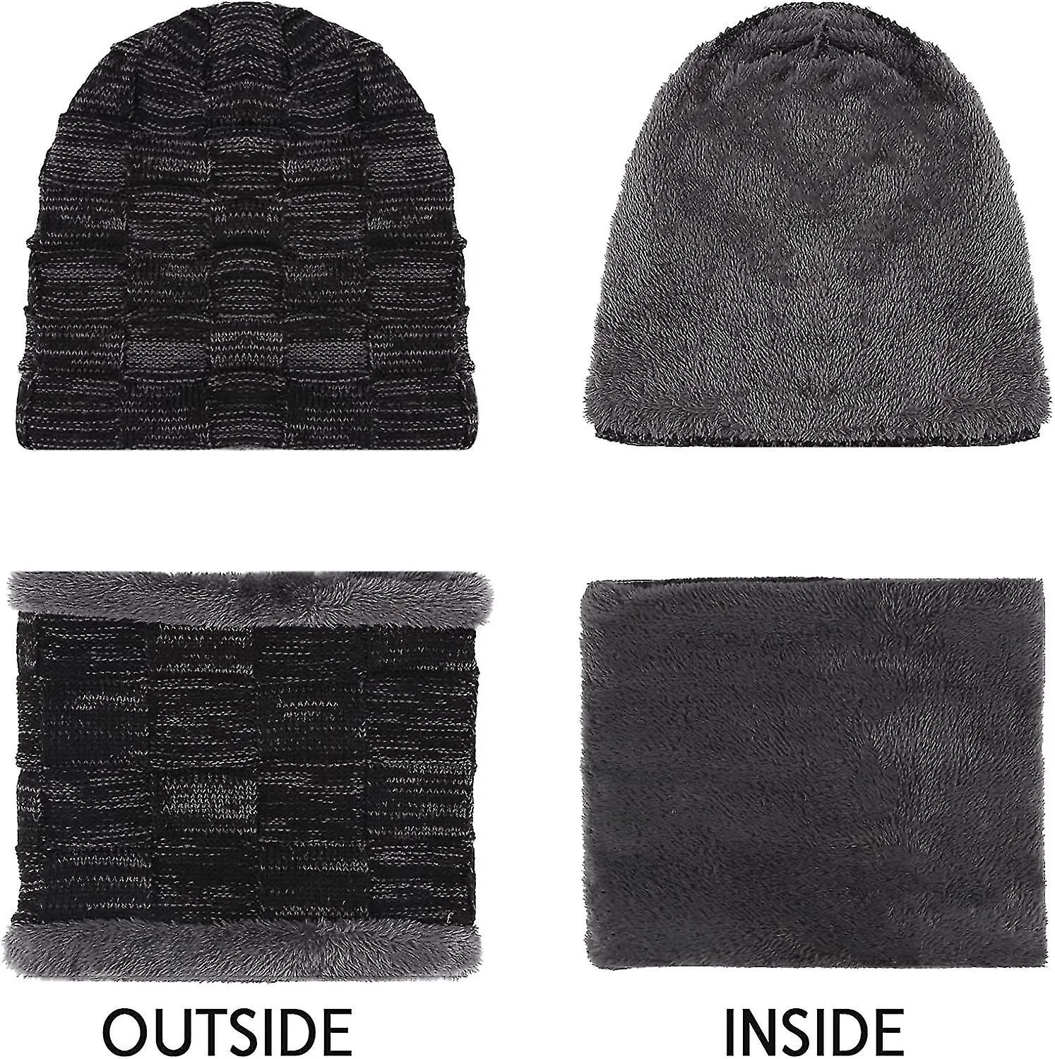 Winter Beanie Hats Scarf Set Warm Knit Hats Skull Cap Neck Warmer With Thick Fleece Lined For Men Women