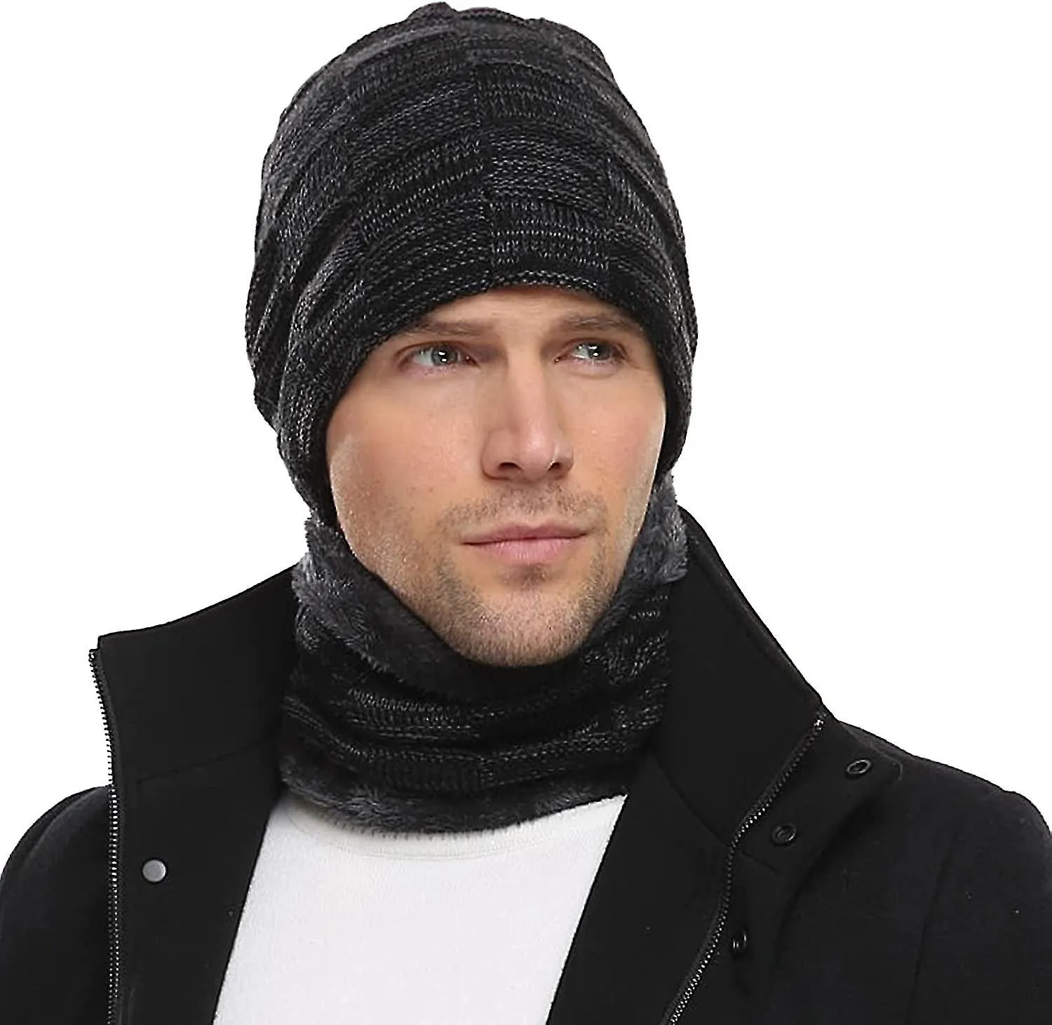 Winter Beanie Hats Scarf Set Warm Knit Hats Skull Cap Neck Warmer With Thick Fleece Lined For Men Women
