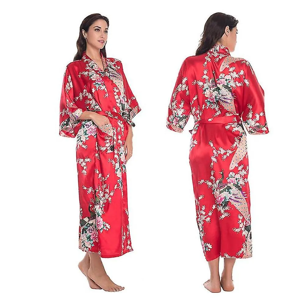 Women Luxury Soft Silk Satin Kimono Robe Gown Long Bathrobe Nightwear Sleepwear