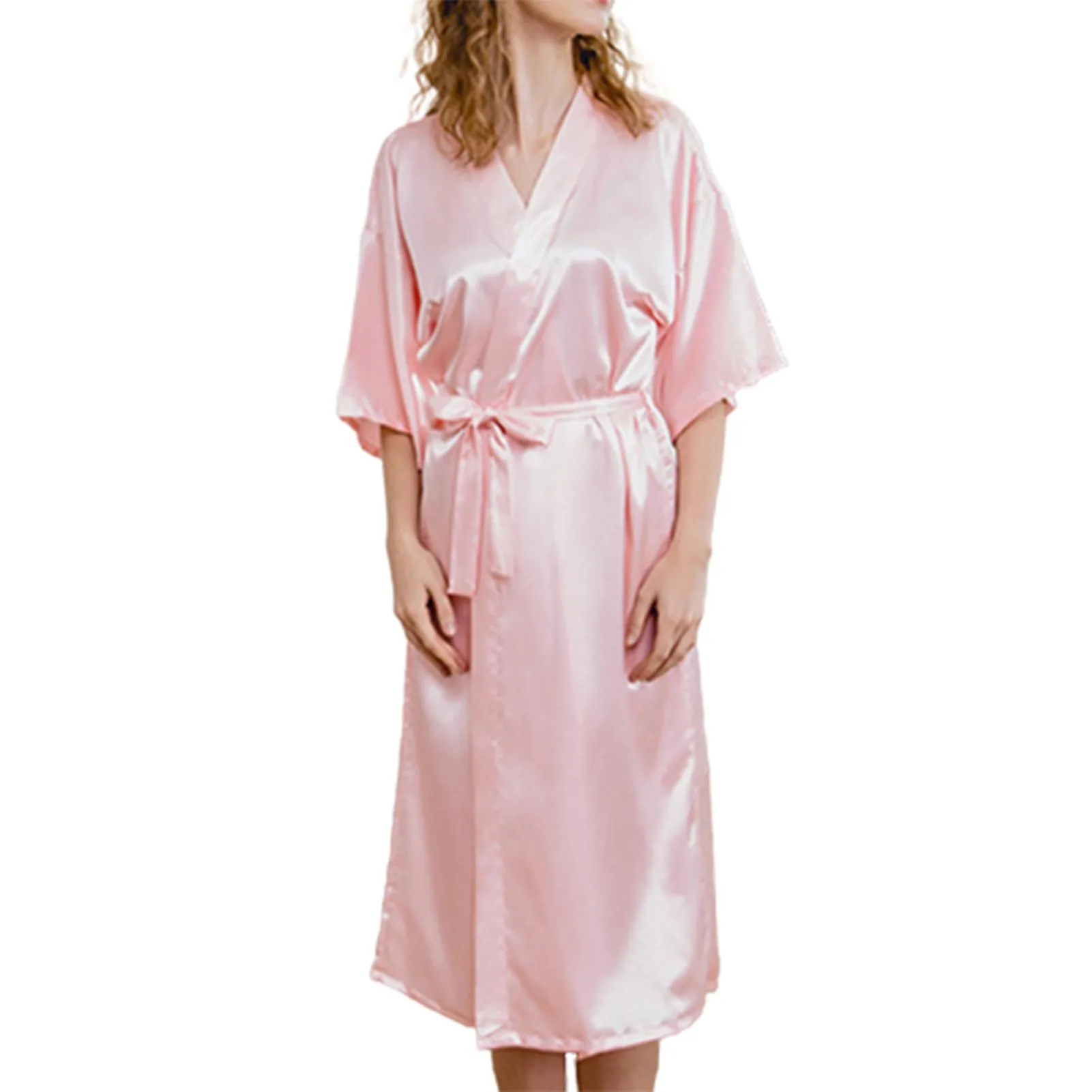 WOMEN'S SATIN ROBE SILK BATHROBE VNECK SOFT BRIDESMAIDS SLEEPWEAR PARTY LOUNGEWEAR FOR WOMEN