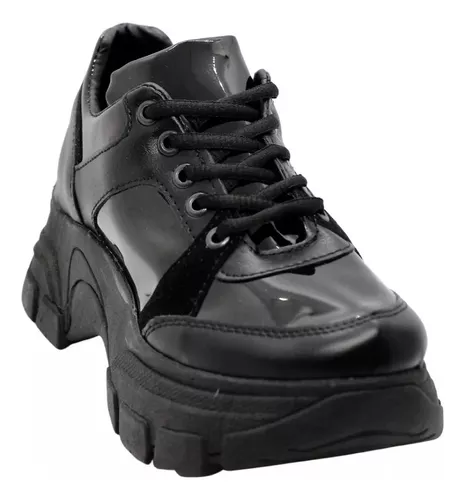 Zapatillas Altas De Dama Plataforma Eco Cuero Negras Pia
