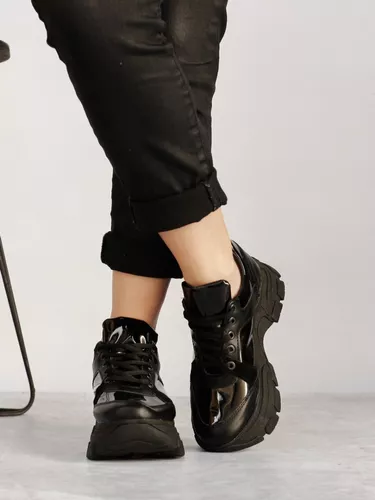 Zapatillas Altas De Dama Plataforma Eco Cuero Negras Pia