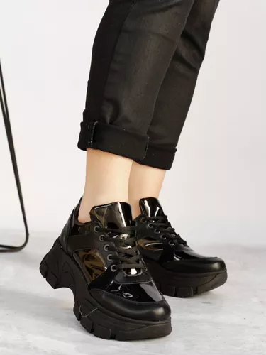 Zapatillas Altas De Dama Plataforma Eco Cuero Negras Pia