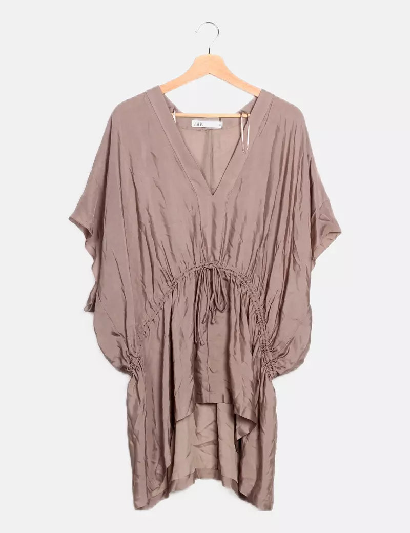 Zara Caftán marrón detalle frunces