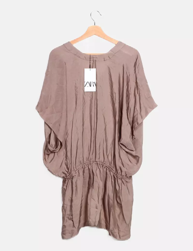 Zara Caftán marrón detalle frunces