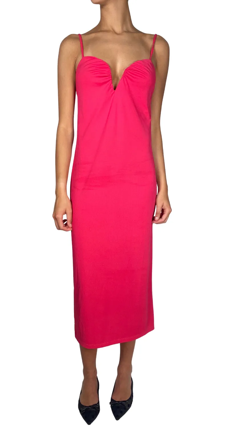 ZARA Vestido Escote V Fucsia